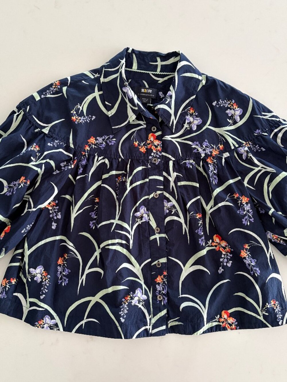 ANTHROPOLOGIE MAEVE Bubble-Sleeve Button Down Top